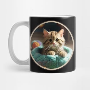 A cute cat curled up in a ball of yarn. Mug